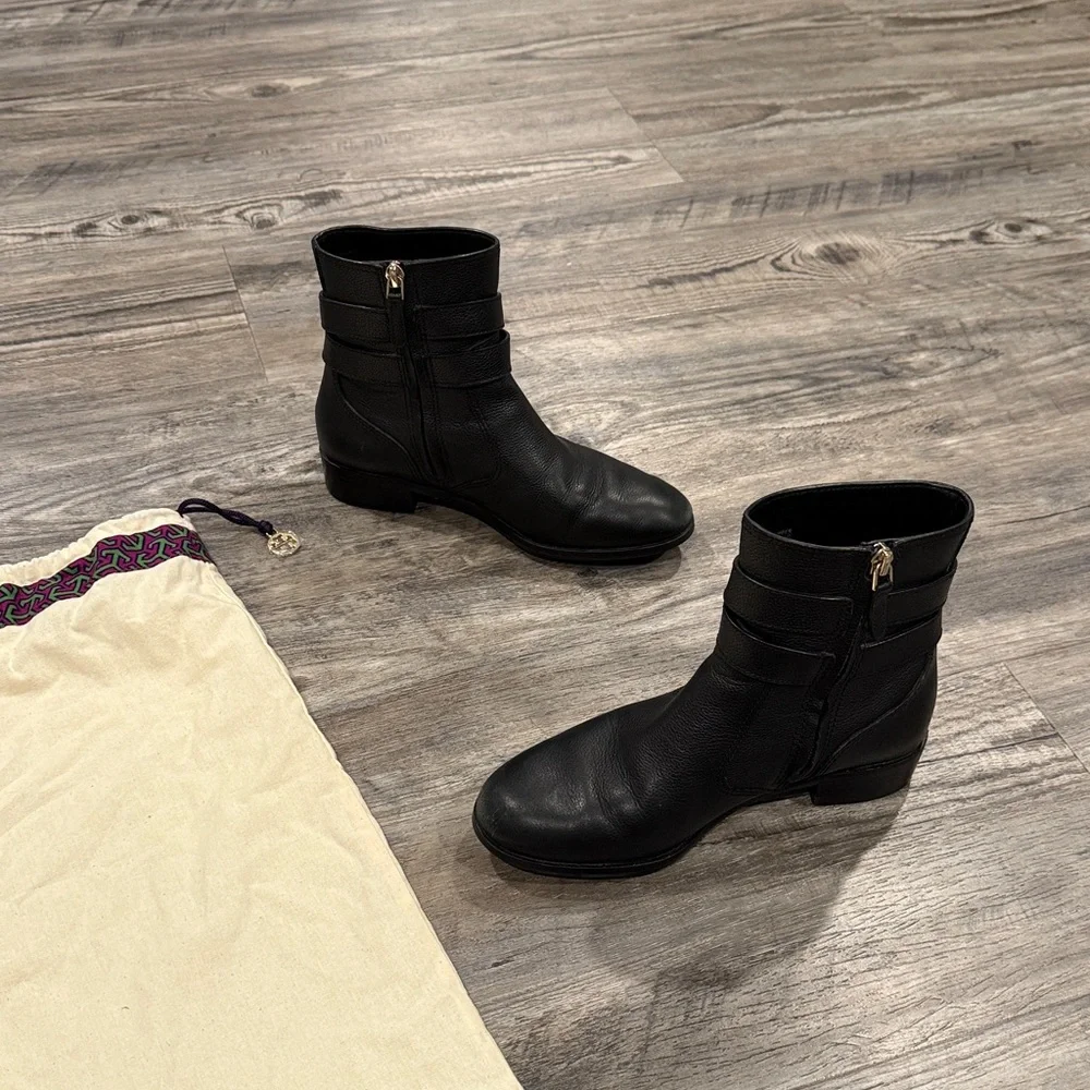 Tory Burch Gemini Black Leather Ankle Boots Size 6.5 Women’s